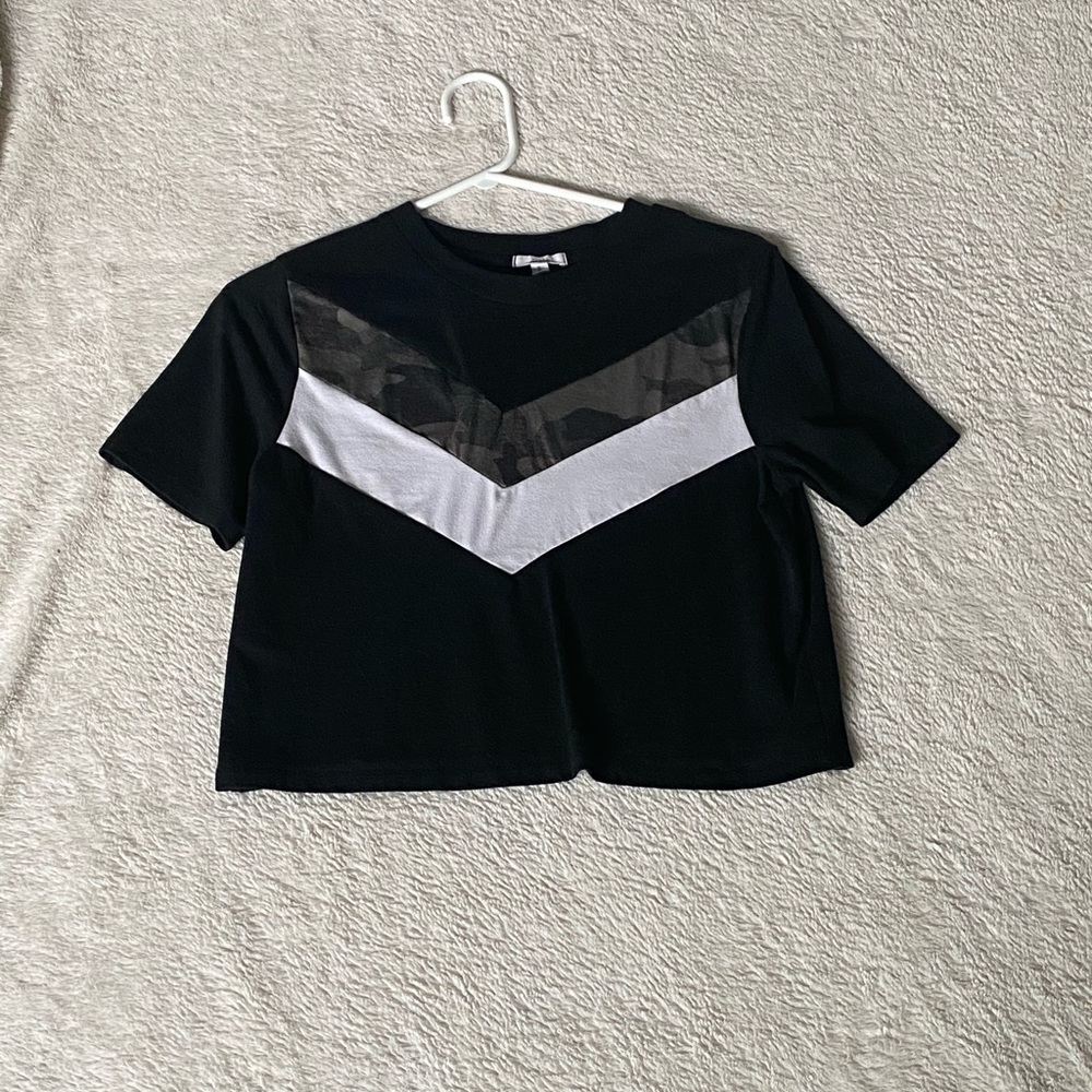 Black top with camo and white